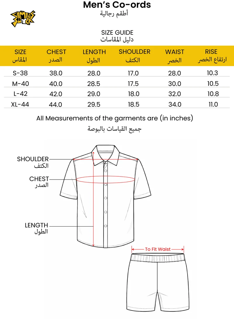 CAHOOT  Men's Chalk White Pleated Co-Ord Set For Casual Wear | Spread Collar | Short Sleeve | Button Closure | Co-Ords Crafted With Comfort Fit For Everyday Wear for Men | Best Price UAE